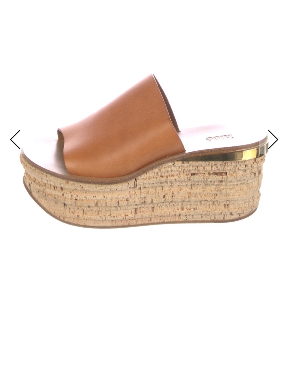 Chloe Tan Leather Cork Platform Slide Wedge